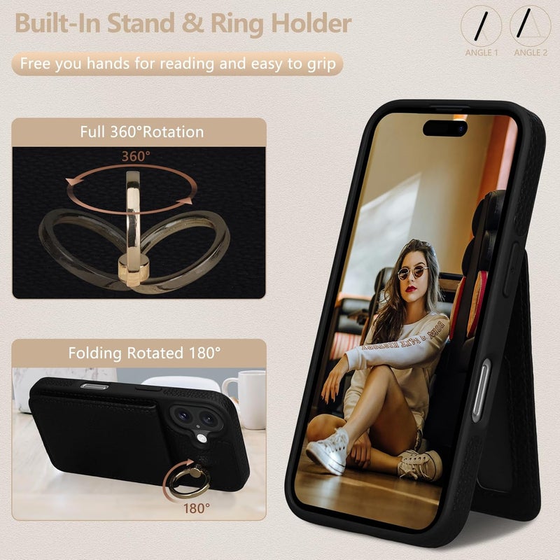 Keallce Case for iPhone 16 6.1'', Detachable Crossbody Case Wallet with RFID Blocking Card Holder, 360ｰRing Stand, Folio Leather iPhone Cover Shoulder Lanyard Strap Lady for iPhone 16 2024 5G, Black - Image 5